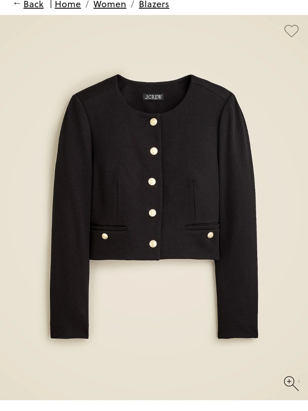 J. Crew Black Cropped Blazer with Gold Buttons